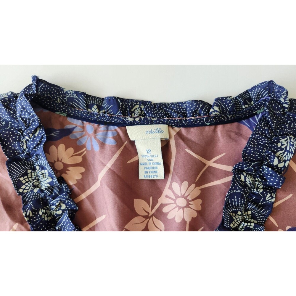 Anthropologie Odille Silk Floral Blouse Ruffle Trim Empire Waist Babydoll - 12 - Picture 5 of 10